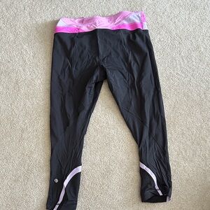 Women's Black and Pink lululemon run inspired crops